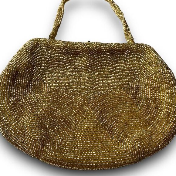 Vintage 1950’s Gold Hand Beaded Sequin Evening Bag Handbag Clutch - Picture 4 of 11